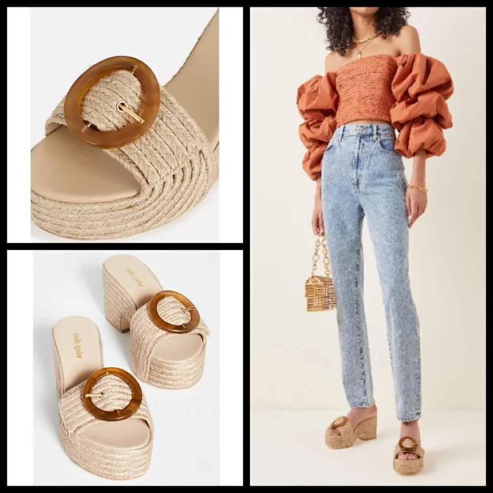 💕CULT GAIA💕 Cleia Jute Platform Sandals ~ Natural EU 41 Braided Raffia NWT